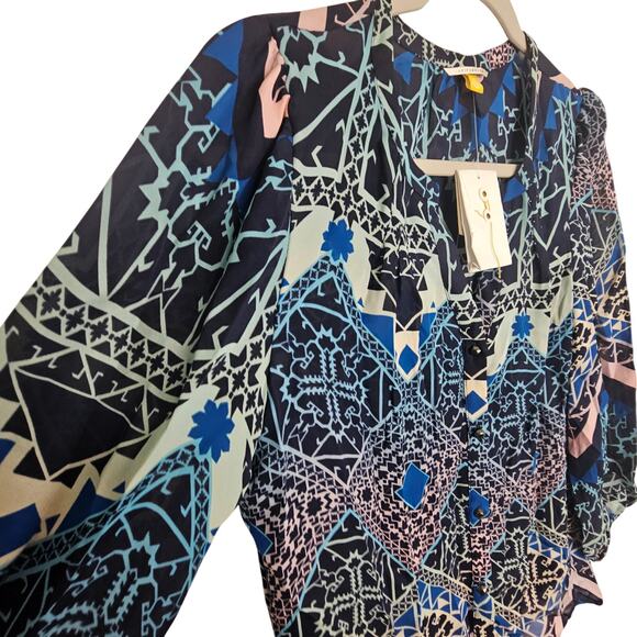 Anthropologie Leifsdottir Jerez Silk Blouse Artsy Geometric Maximalist 6 Luxury - Picture 6 of 10